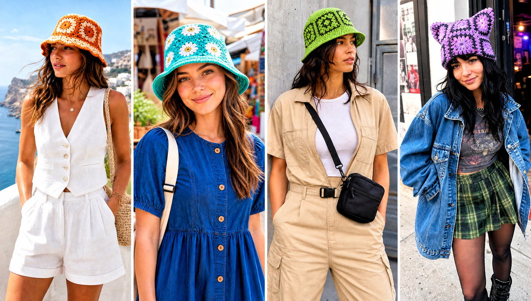 20 Crochet Granny Stitch Hat Outfit Ideas for Casual Outings