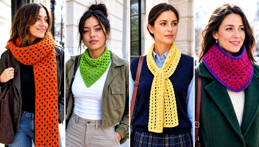 20 Crochet Granny Stitch Scarf Outfit Ideas for Cold Days
