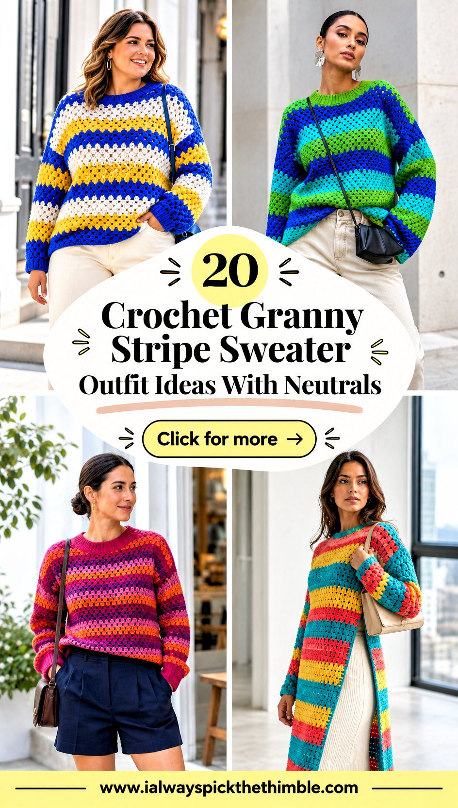20 Crochet Granny Stripe Sweater Outfit Ideas With Neutrals - 20 Crochet Granny Stripe Sweater Outfit Ideas With Neutrals