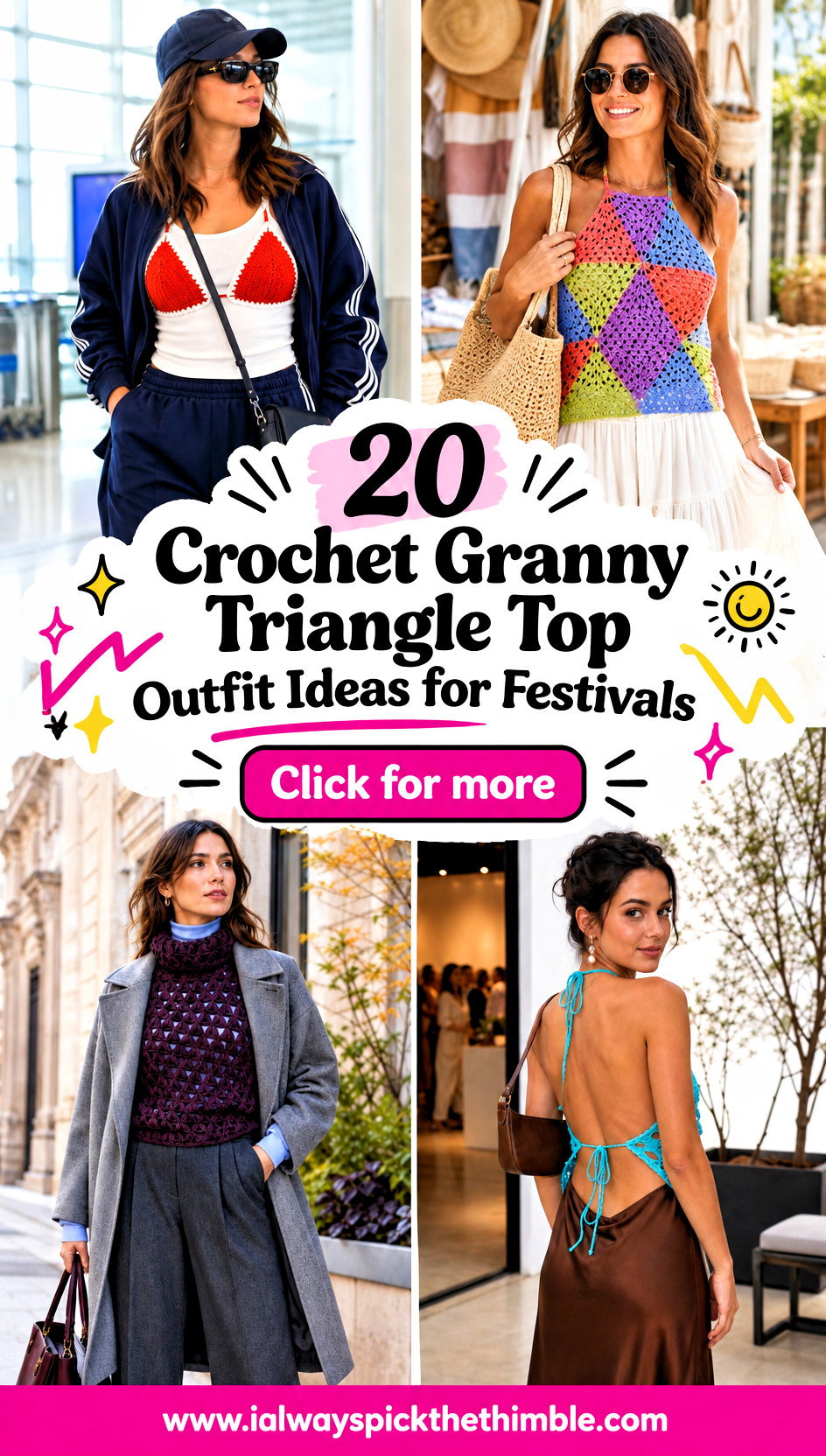20 Crochet Granny Triangle Top Outfit Ideas for Festivals - 20 Crochet Granny Triangle Top Outfit Ideas for Festivals