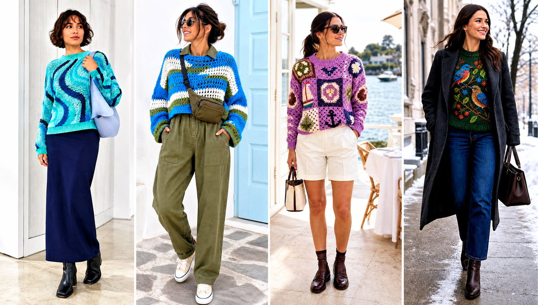 20 Crochet Graphic Sweater Outfit Ideas for Casual Days