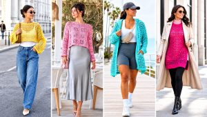 20 Crochet Grid Sweater Outfit Ideas With Denim Layers