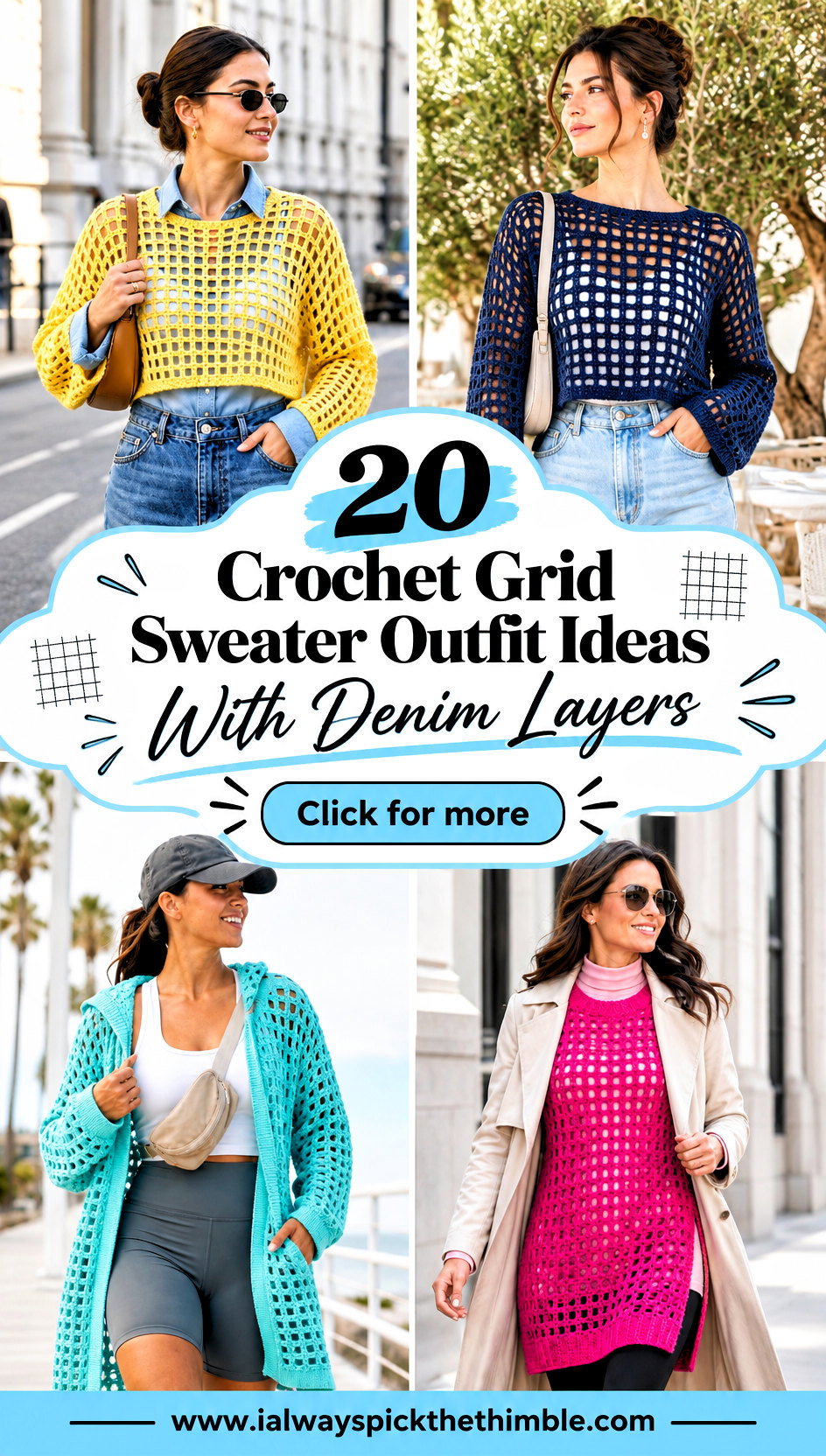 20 Crochet Grid Sweater Outfit Ideas With Denim Layers - 20 Crochet Grid Sweater Outfit Ideas With Denim Layers