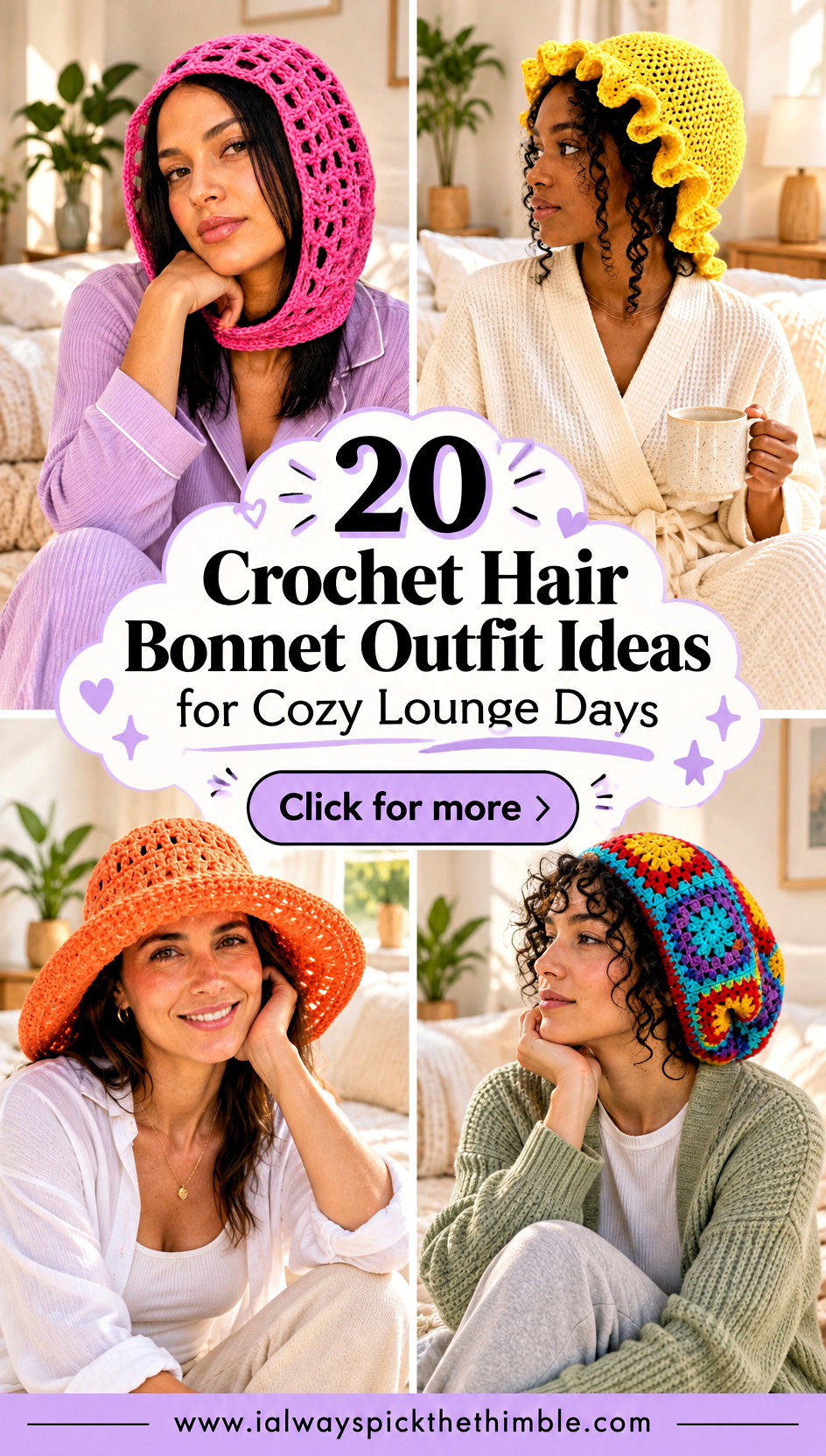 20 Crochet Hair Bonnet Outfit Ideas for Cozy Lounge Days - 20 Crochet Hair Bonnet Outfit Ideas for Cozy Lounge Days