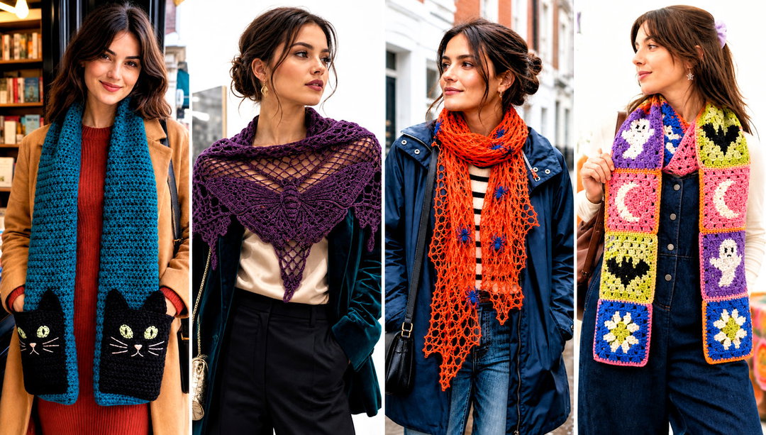 20 Crochet Halloween Scarf Outfit Ideas With Witchy Flair