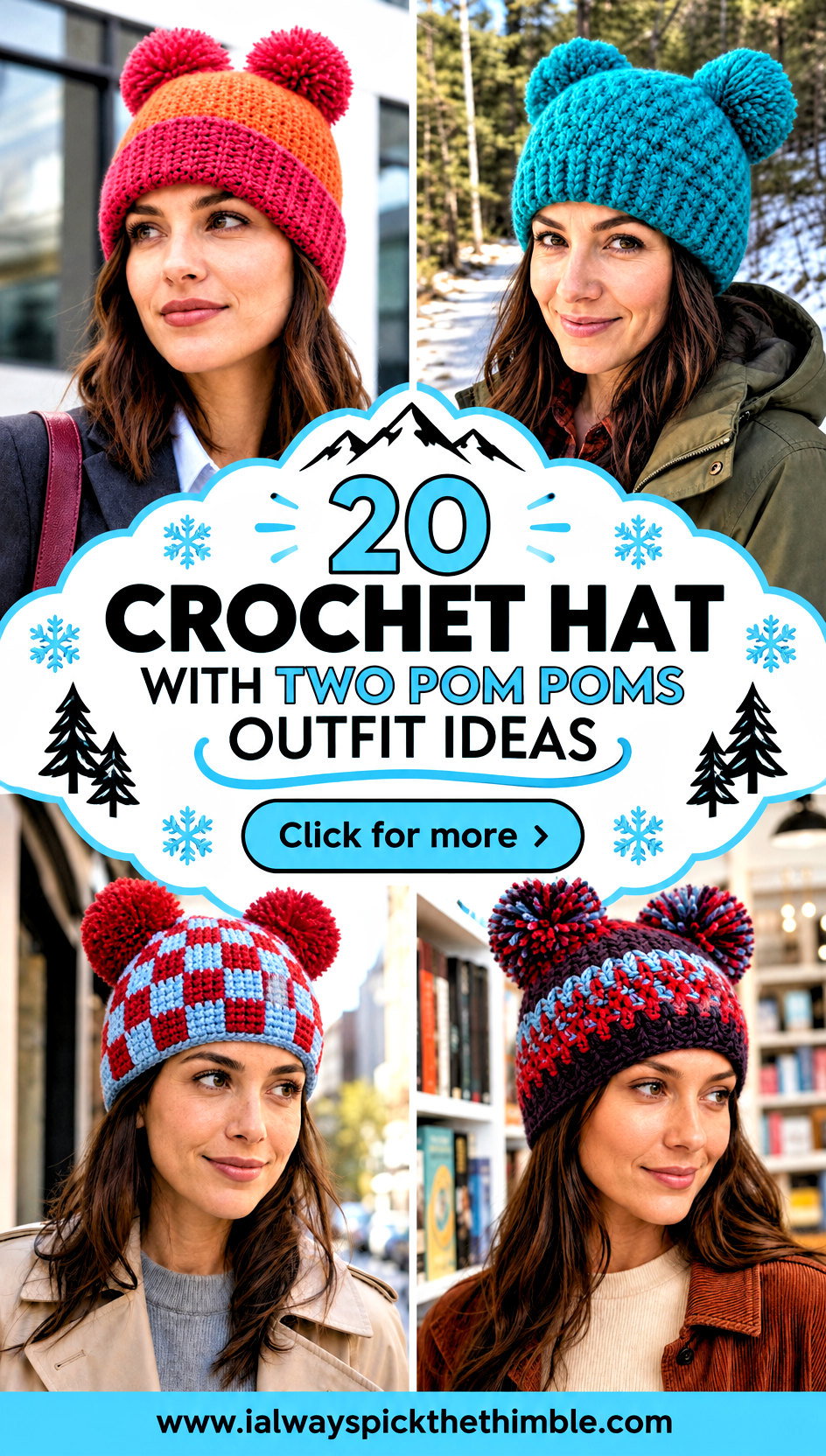 20 Crochet Hat With Two Pom Poms Outfit Ideas for Ski Trips - 20 Crochet Hat With Two Pom Poms Outfit Ideas for Ski Trips