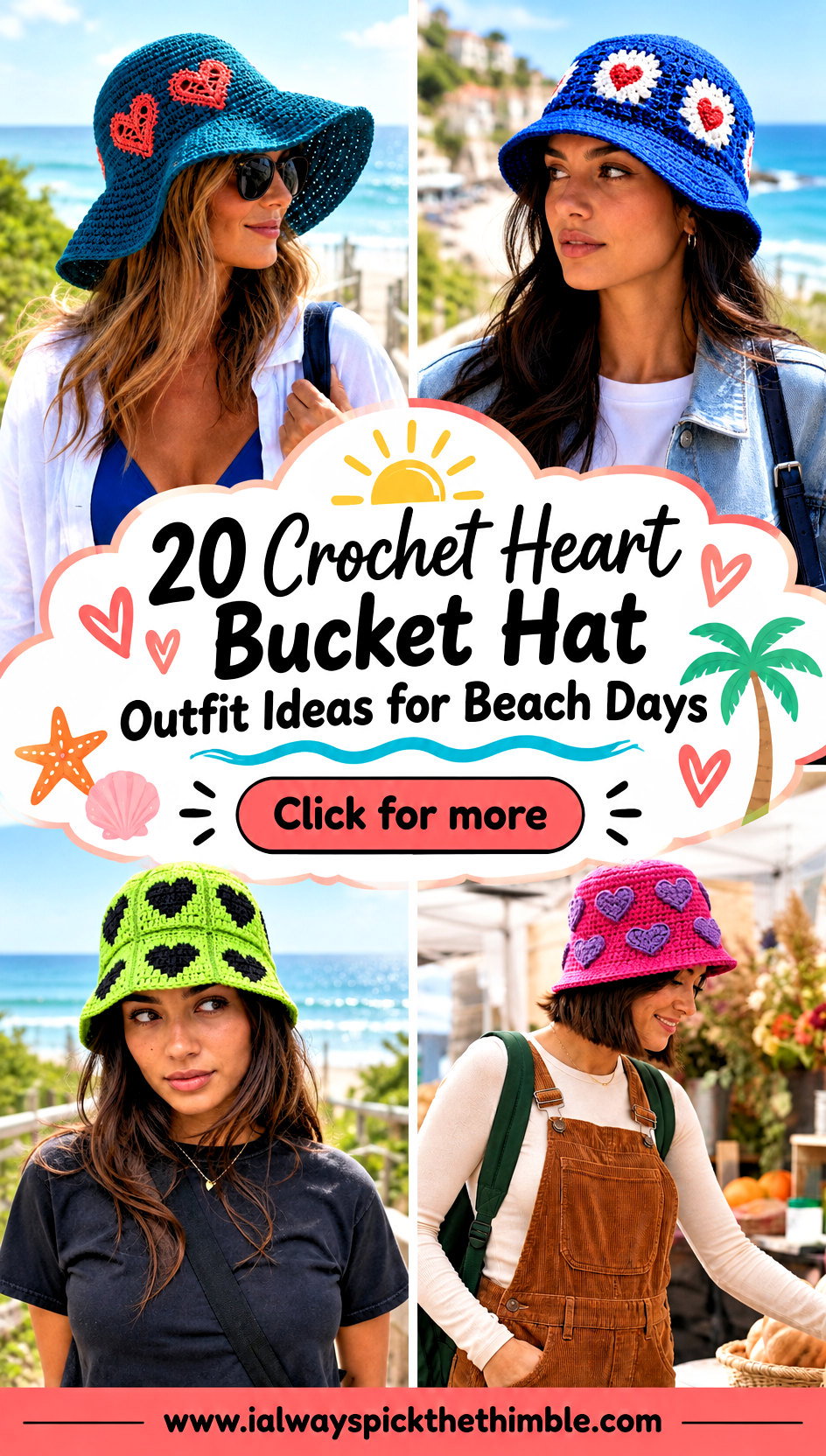 20 Crochet Heart Bucket Hat Outfit Ideas for Beach Days - 20 Crochet Heart Bucket Hat Outfit Ideas for Beach Days