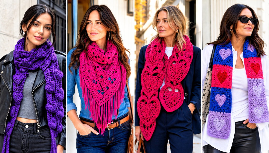 20 Crochet Heart Scarf Outfit Ideas for Winter Walks