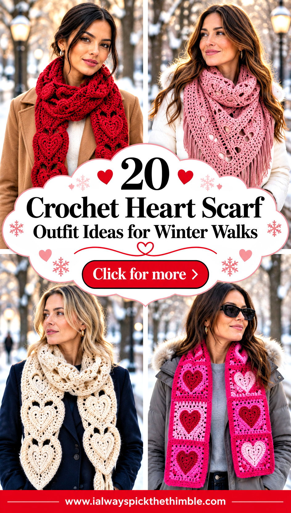 20 Crochet Heart Scarf Outfit Ideas for Winter Walks - 20 Crochet Heart Scarf Outfit Ideas for Winter Walks