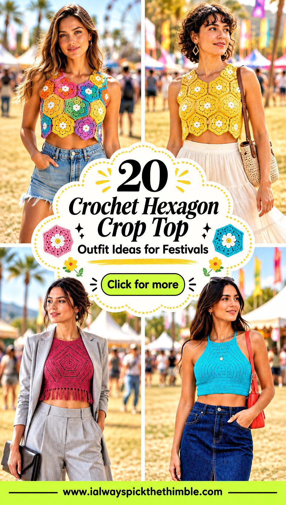 20 Crochet Hexagon Crop Top Outfit Ideas for Festivals - 20 Crochet Hexagon Crop Top Outfit Ideas for Festivals