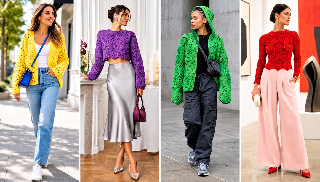 20 Crochet Hexagon Jumper Outfit Ideas for Bold Color