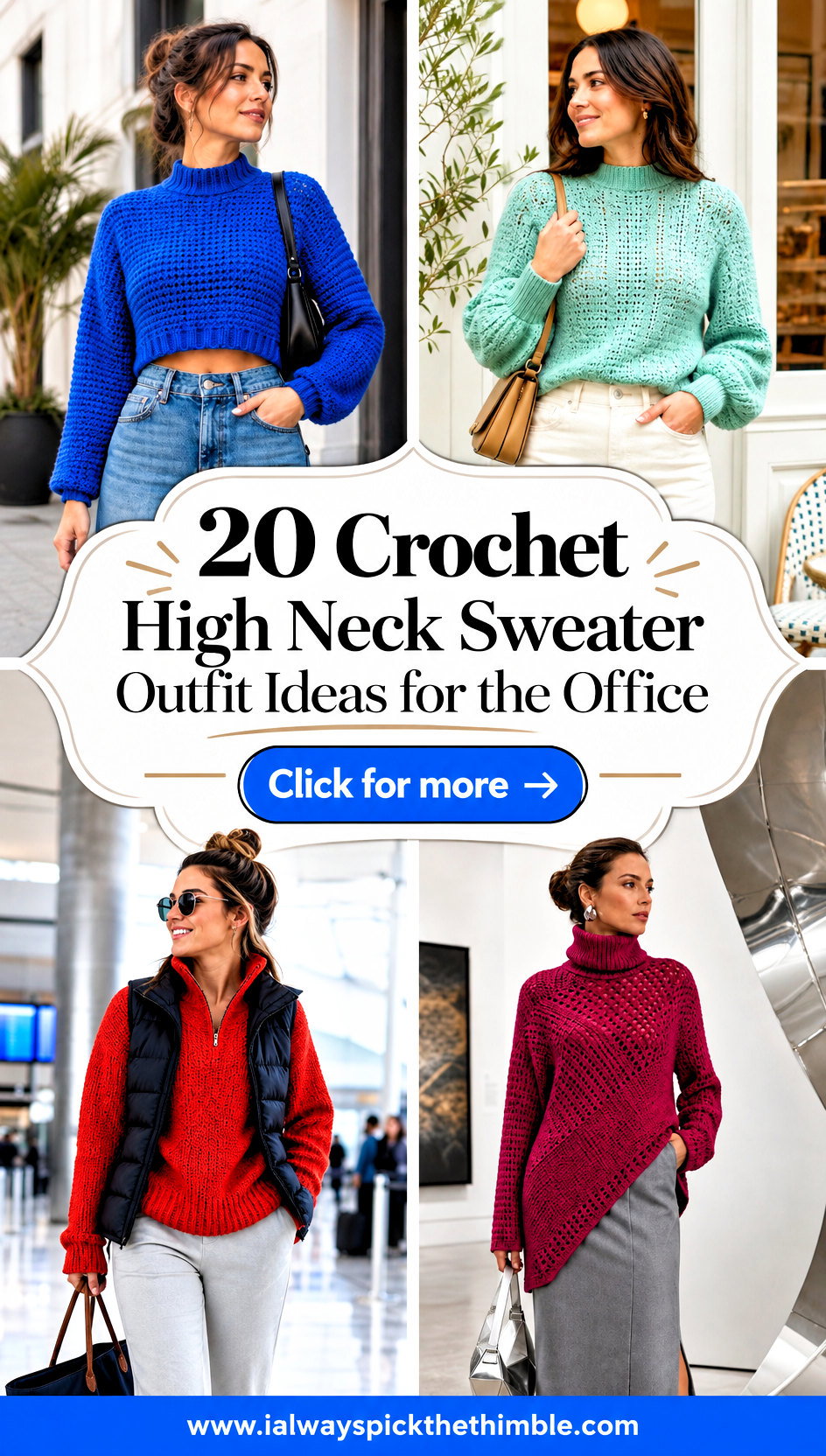 20 Crochet High Neck Sweater Outfit Ideas for the Office - 20 Crochet High Neck Sweater Outfit Ideas for the Office