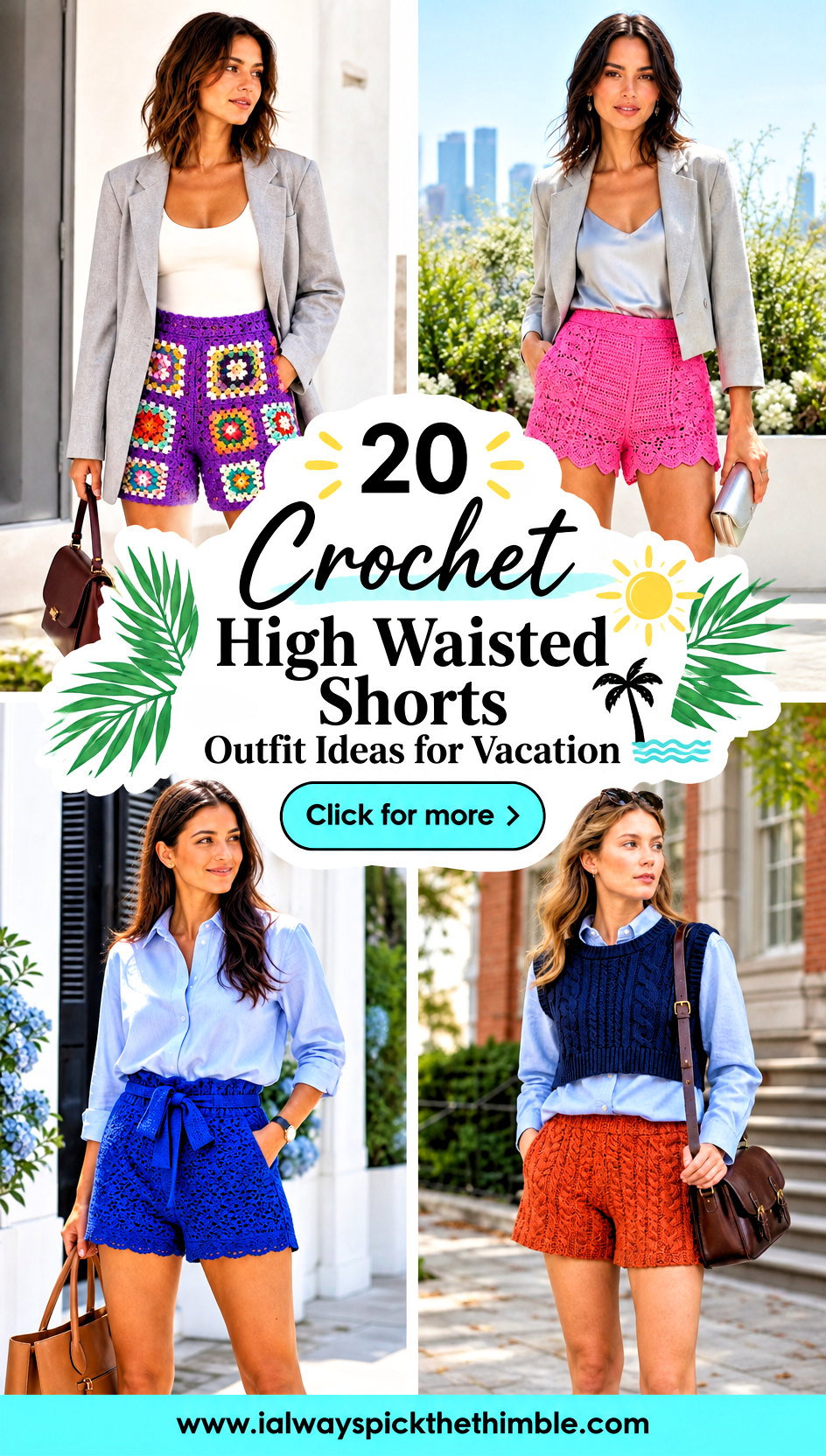 20 Crochet High Waisted Shorts Outfit Ideas for Vacation - 20 Crochet High Waisted Shorts Outfit Ideas for Vacation