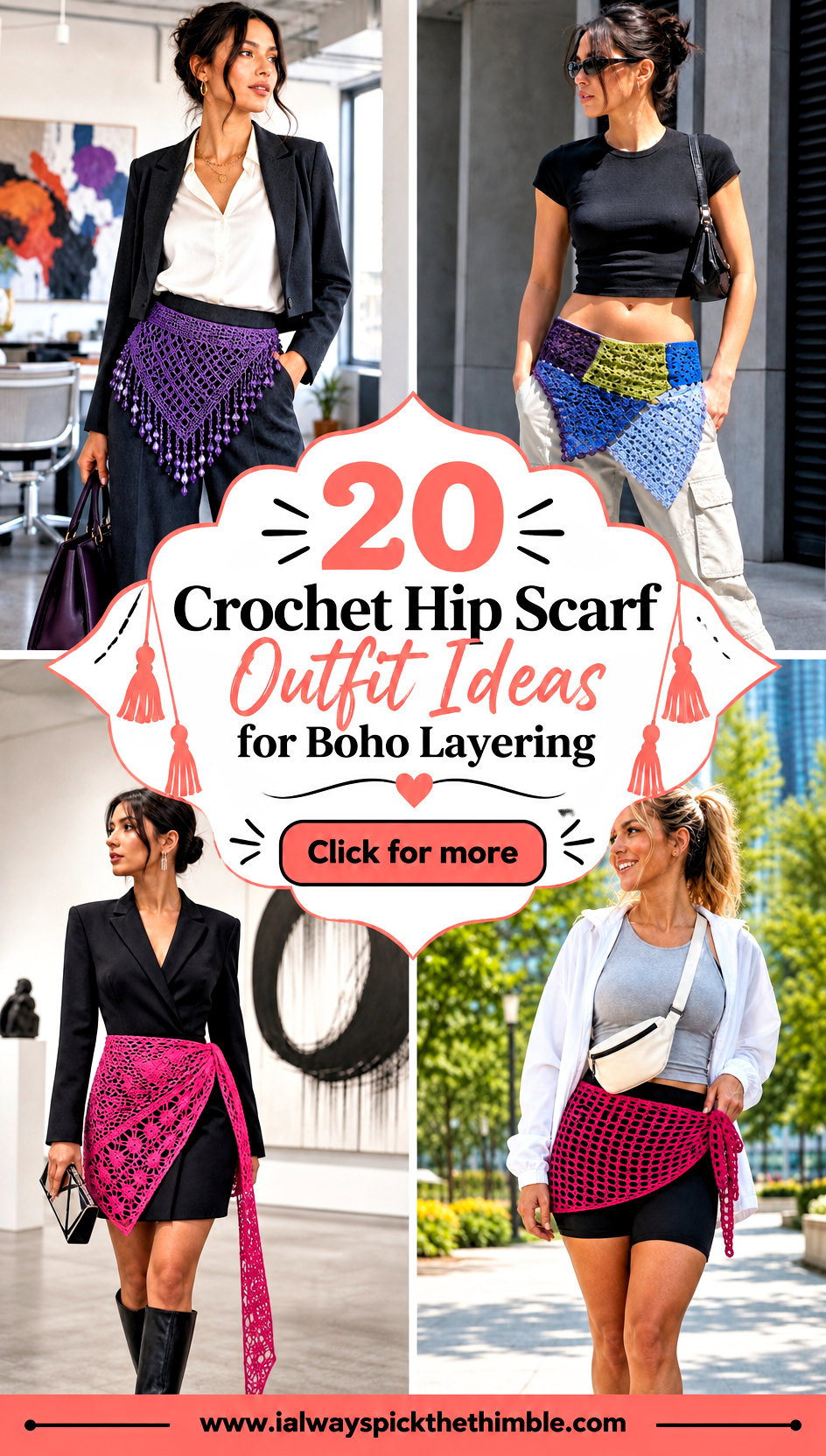 20 Crochet Hip Scarf Outfit Ideas for Boho Layering - 20 Crochet Hip Scarf Outfit Ideas for Boho Layering