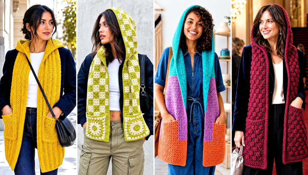 20 Crochet Hooded Pocket Scarf Outfit Ideas for Fall Layers