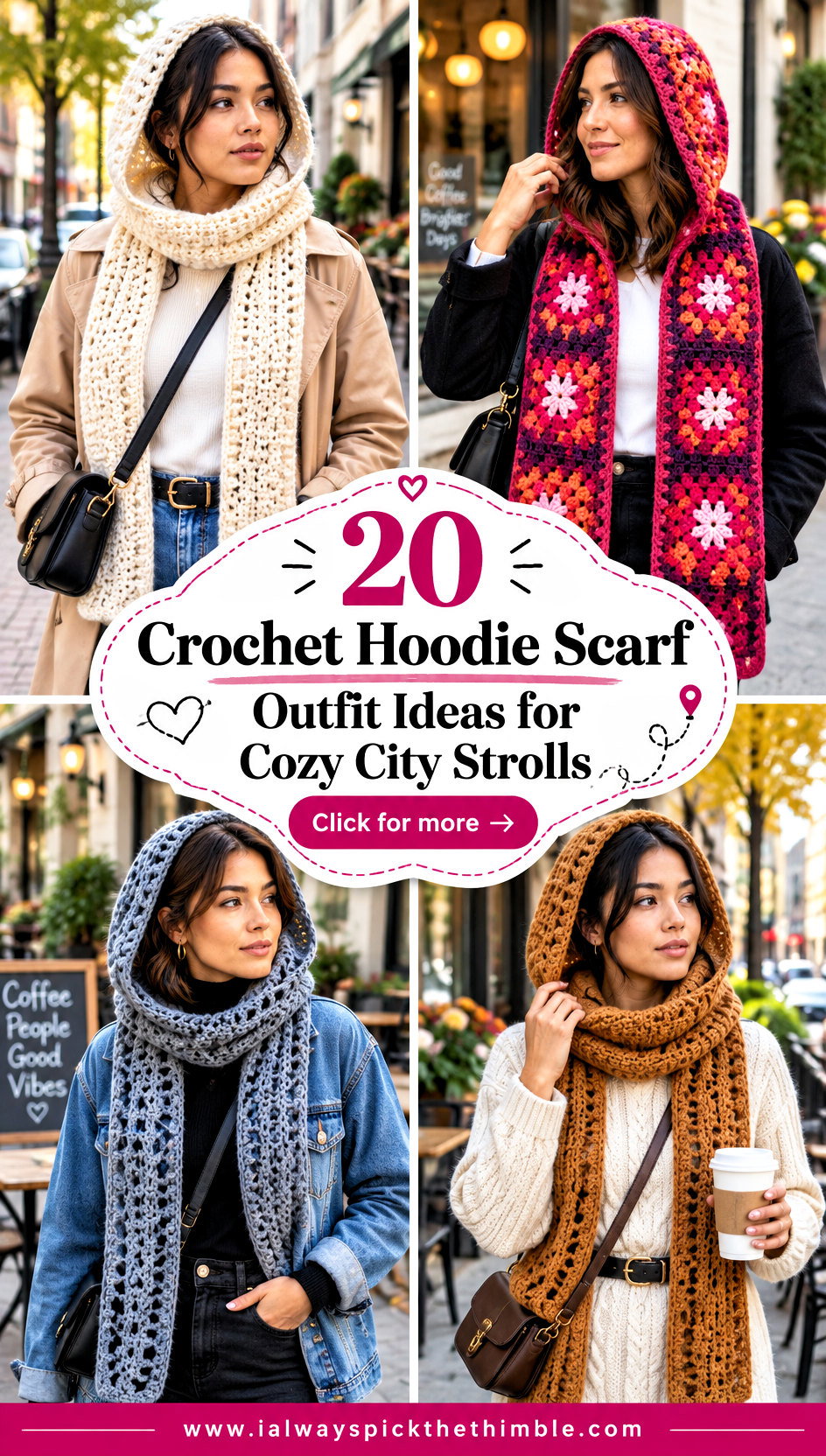 20 Crochet Hoodie Scarf Outfit Ideas for Cozy City Strolls - 20 Crochet Hoodie Scarf Outfit Ideas for Cozy City Strolls