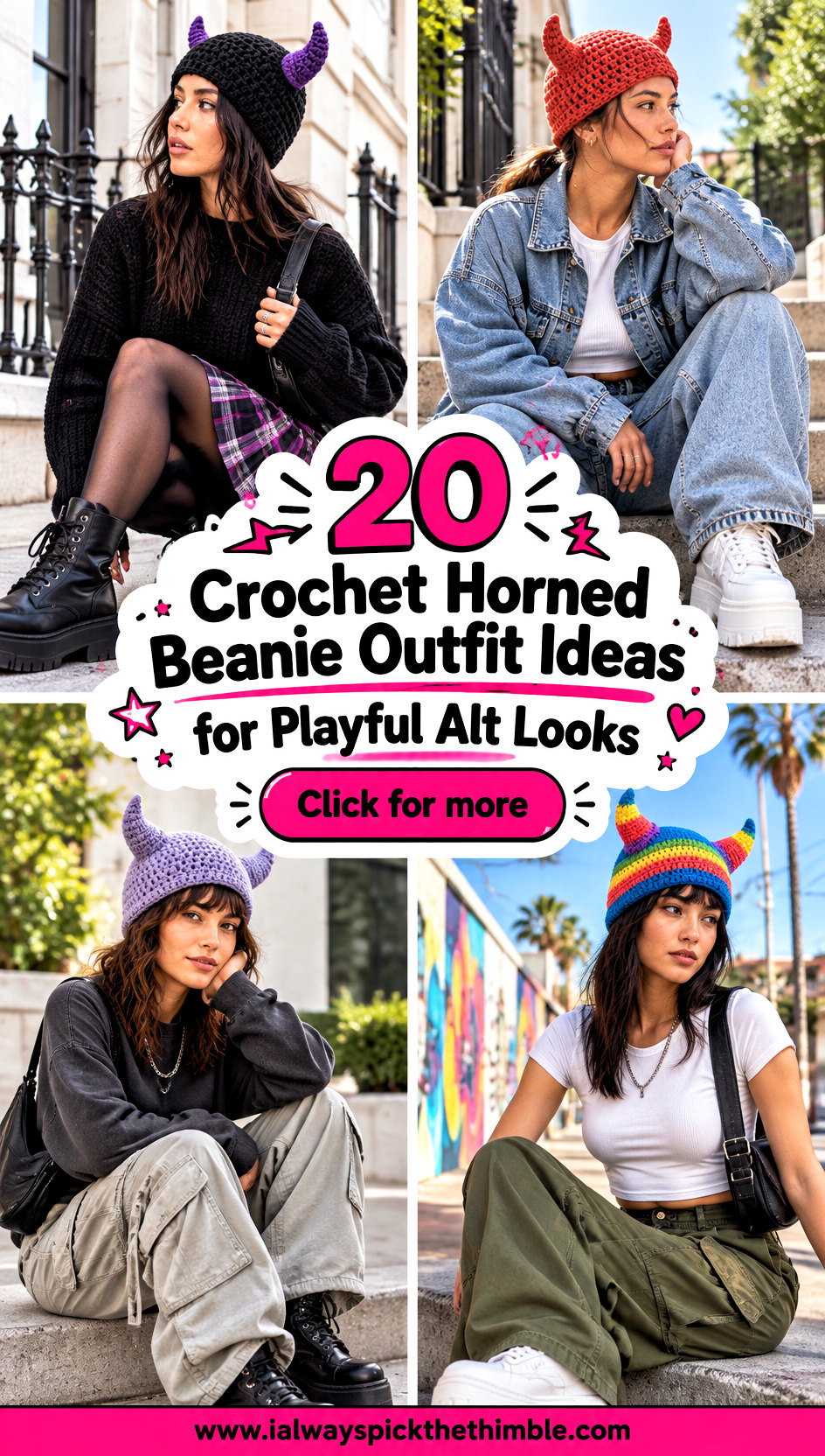 20 Crochet Horned Beanie Outfit Ideas for Playful Alt Looks - 20 Crochet Horned Beanie Outfit Ideas for Playful Alt Looks