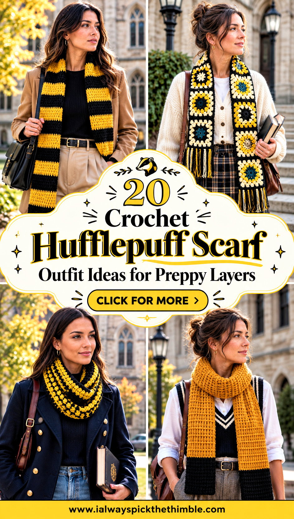 20 Crochet Hufflepuff Scarf Outfit Ideas for Preppy Layers - 20 Crochet Hufflepuff Scarf Outfit Ideas for Preppy Layers