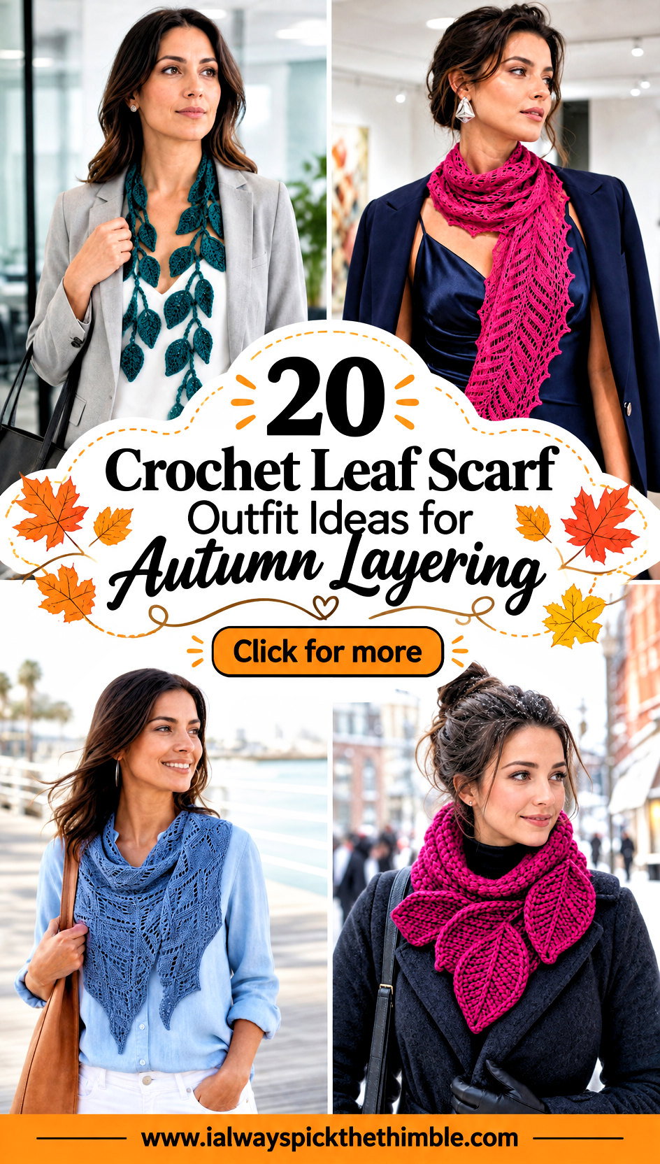 20 Crochet Leaf Scarf Outfit Ideas for Autumn Layering - 20 Crochet Leaf Scarf Outfit Ideas for Autumn Layering