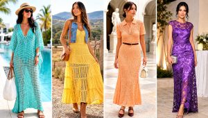 20 Crochet Long Dresses Outfit Ideas for Beach Getaways