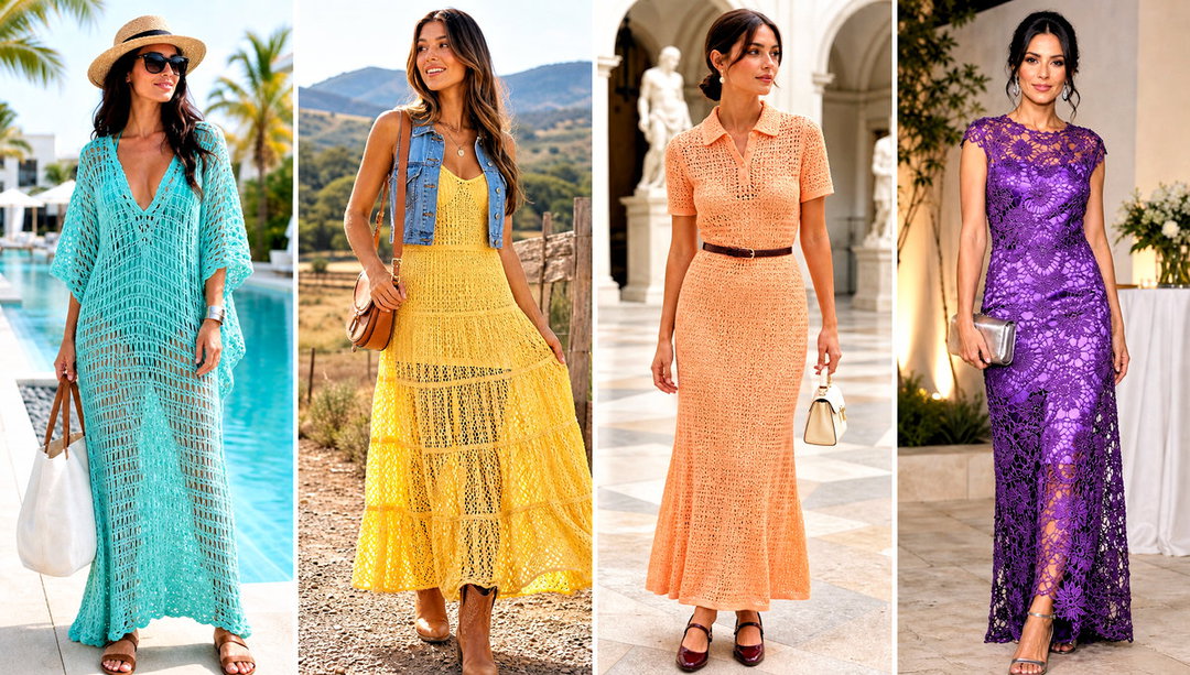 20 Crochet Long Dresses Outfit Ideas for Beach Getaways