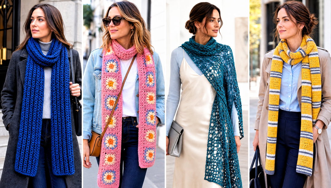 20 Crochet Long Scarf Outfit Ideas for Cold-Weather Layers