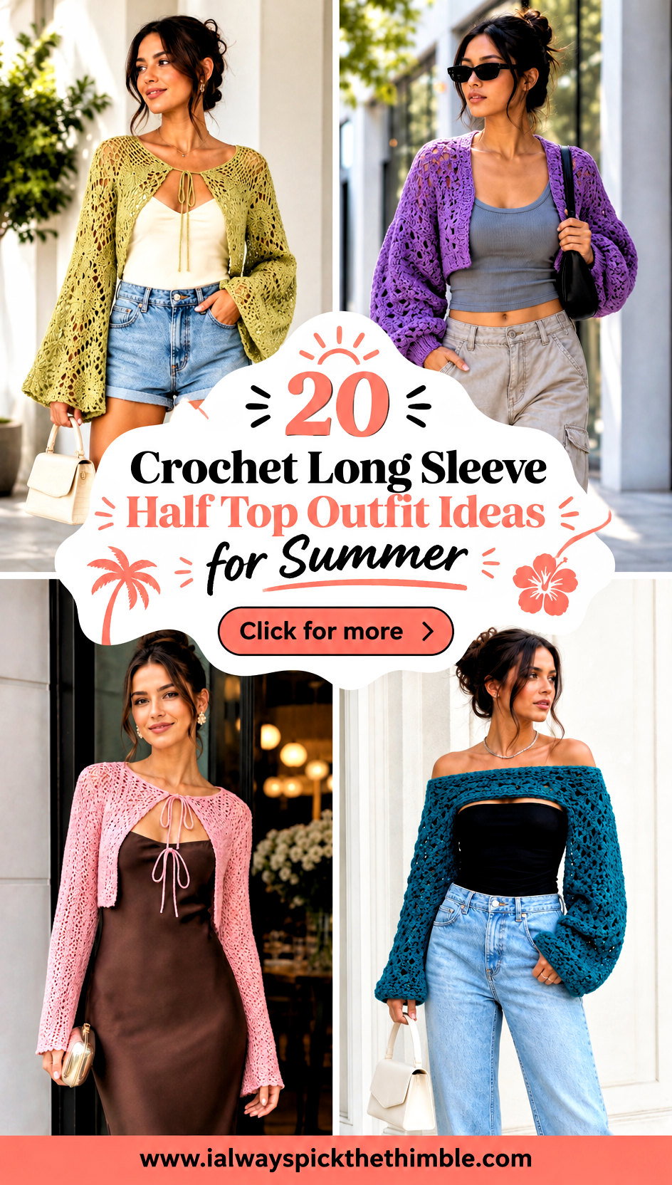 20 Crochet Long Sleeve Half Top Outfit Ideas for Summer - 20 Crochet Long Sleeve Half Top Outfit Ideas for Summer