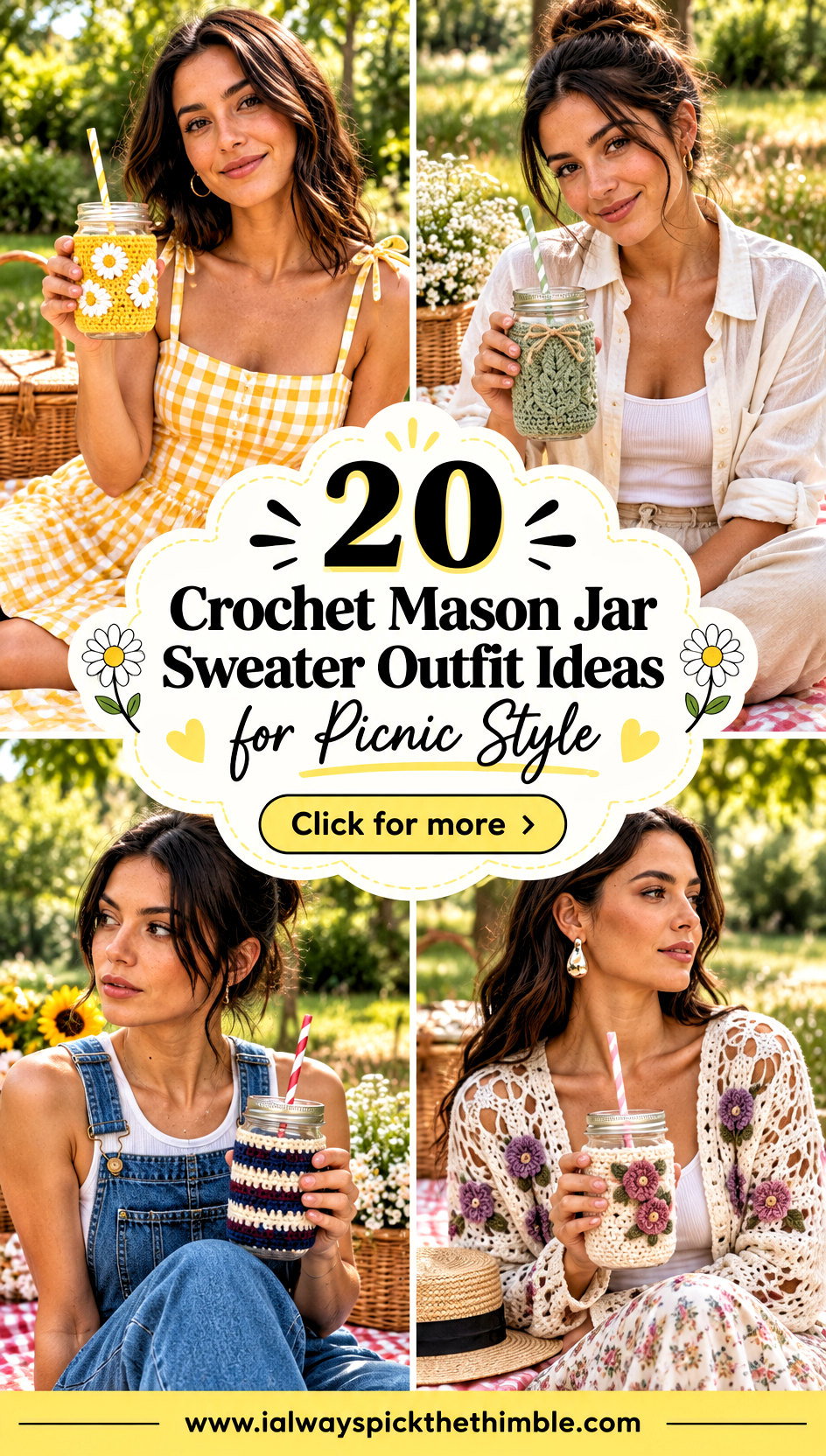 20 Crochet Mason Jar Sweater Outfit Ideas for Picnic Style - 20 Crochet Mason Jar Sweater Outfit Ideas for Picnic Style