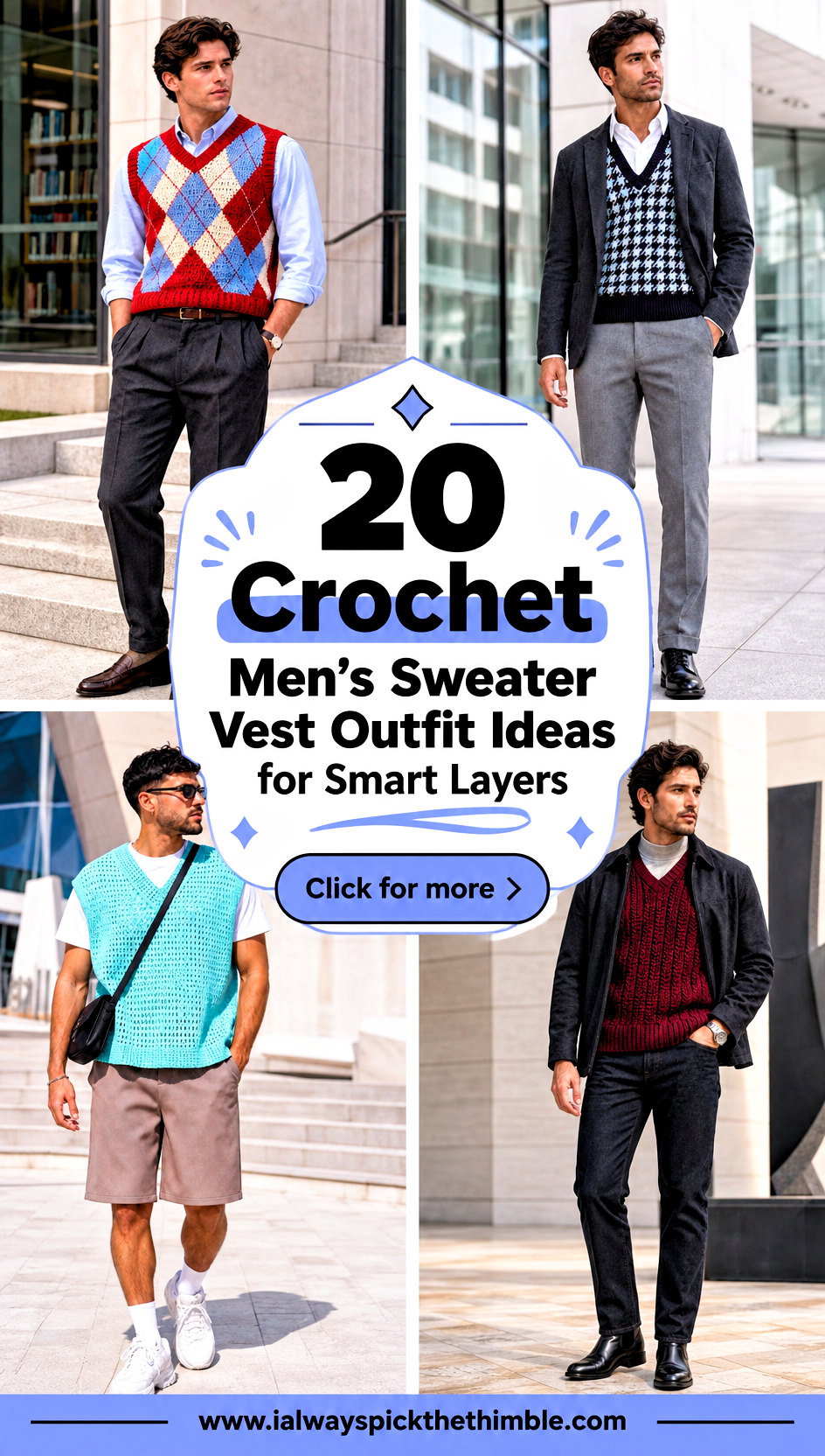 20 Crochet Mens Sweater Vest Outfit Ideas for Smart Layers - 20 Crochet Men’s Sweater Vest Outfit Ideas for Smart Layers