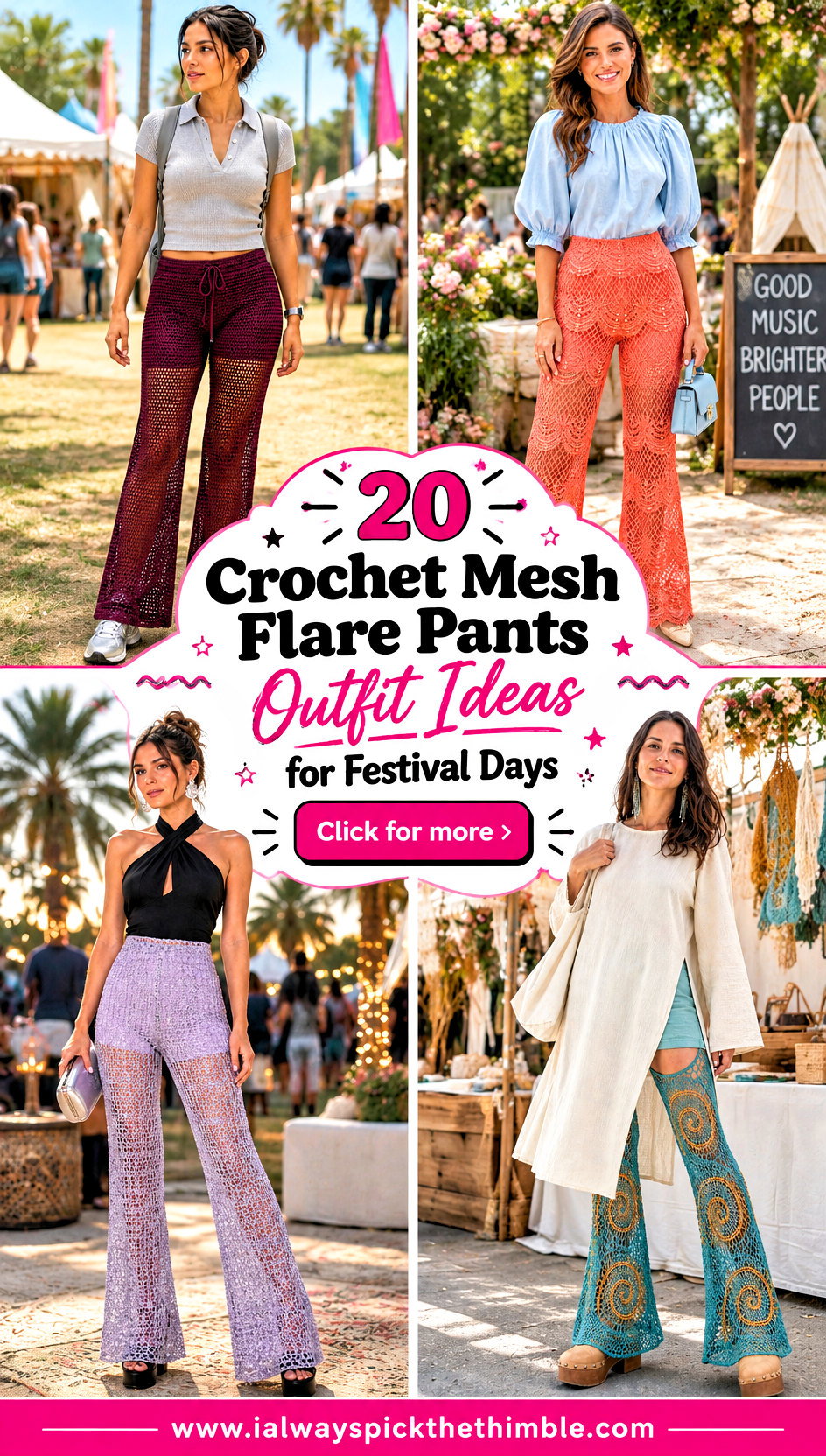 20 Crochet Mesh Flare Pants Outfit Ideas for Festival Days - 20 Crochet Mesh Flare Pants Outfit Ideas for Festival Days