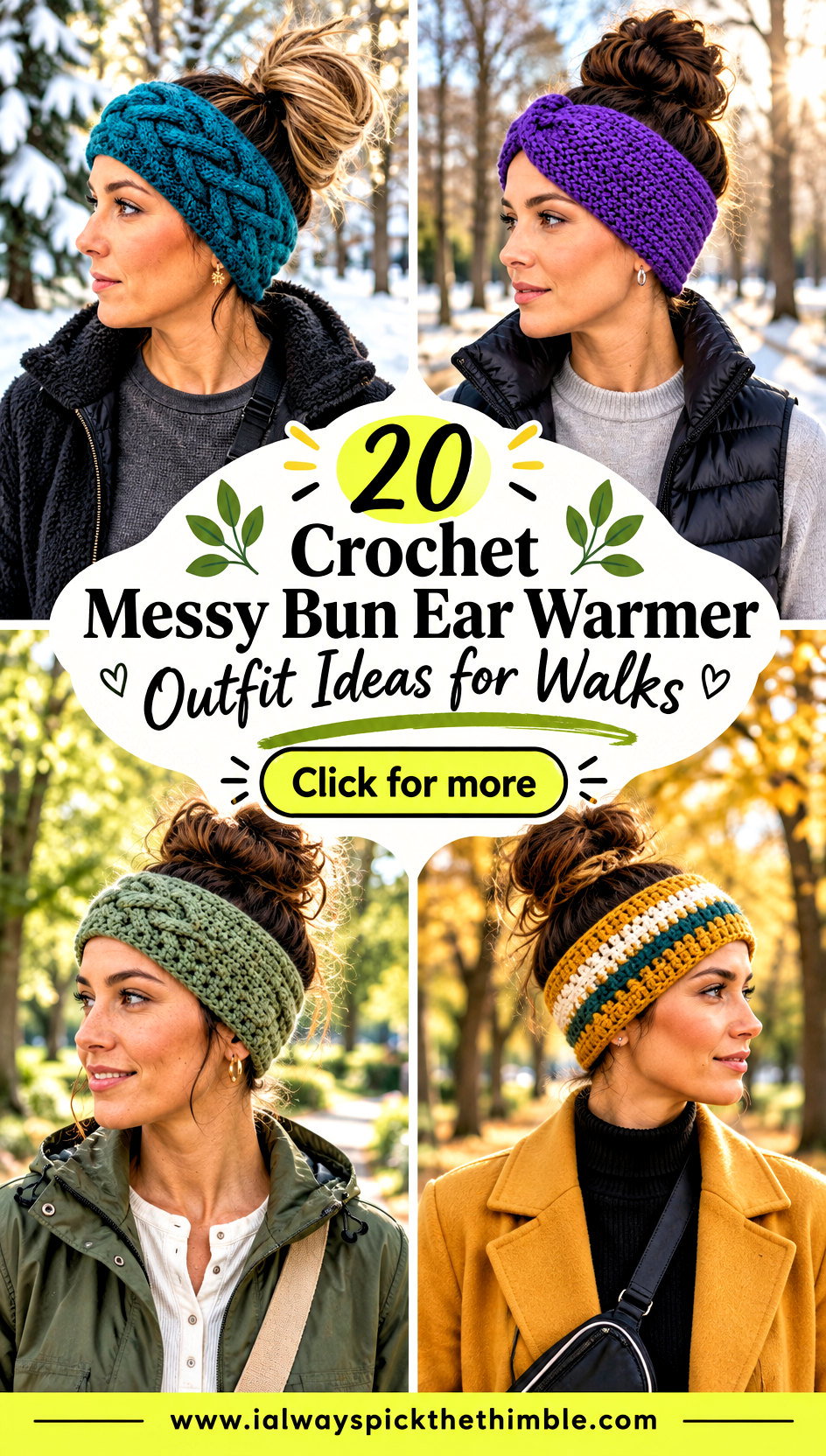 20 Crochet Messy Bun Ear Warmer Outfit Ideas for Walks - 20 Crochet Messy Bun Ear Warmer Outfit Ideas for Walks