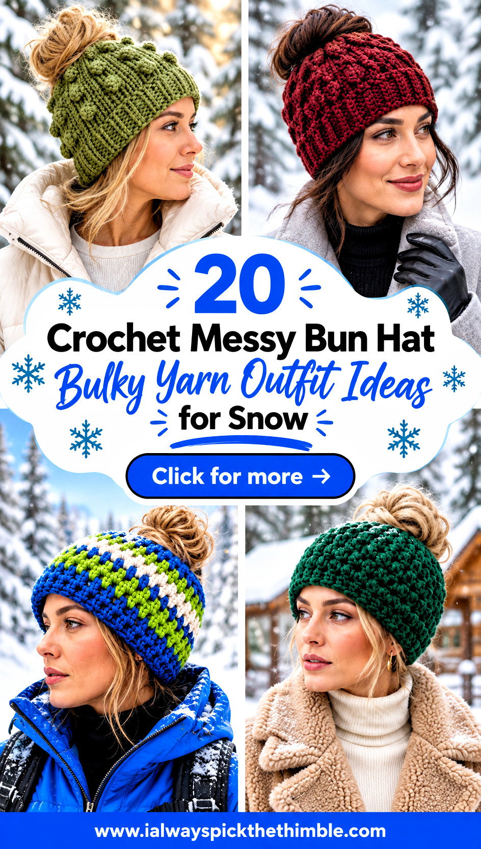 20 Crochet Messy Bun Hat Bulky Yarn Outfit Ideas for Snow - 20 Crochet Messy Bun Hat Bulky Yarn Outfit Ideas for Snow