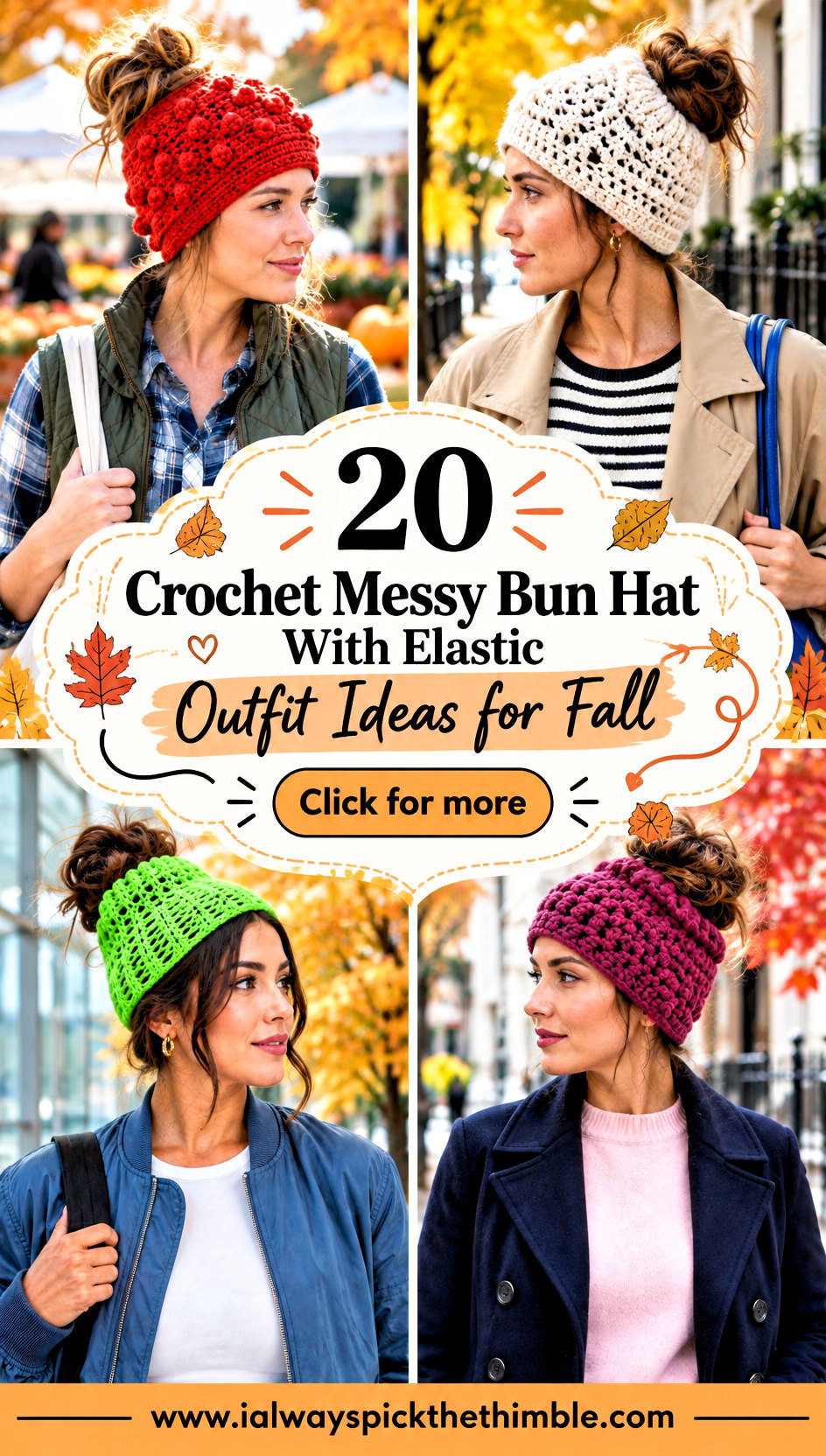 20 Crochet Messy Bun Hat With Elastic Outfit Ideas for Fall - 20 Crochet Messy Bun Hat With Elastic Outfit Ideas for Fall