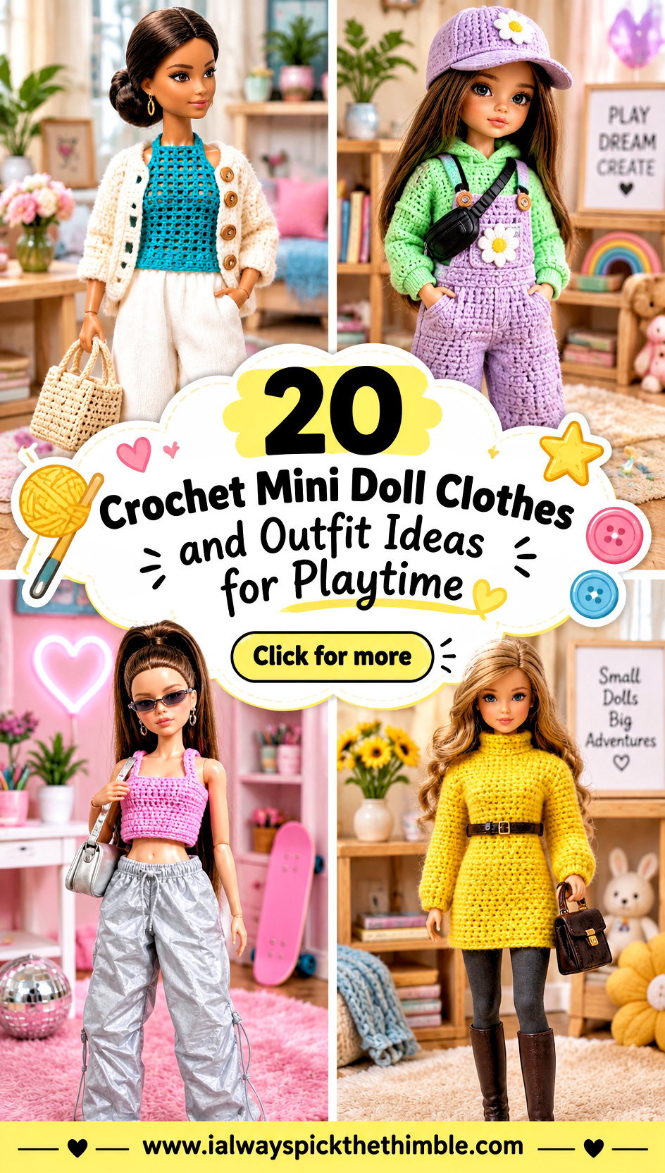 20 Crochet Mini Doll Clothes and Outfit Ideas for Playtime - 20 Crochet Mini Doll Clothes and Outfit Ideas for Playtime