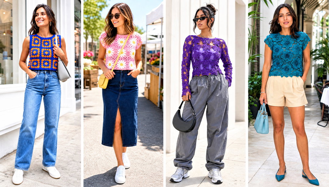 20 Crochet Motif Top Outfit Ideas for Boho Summer Style