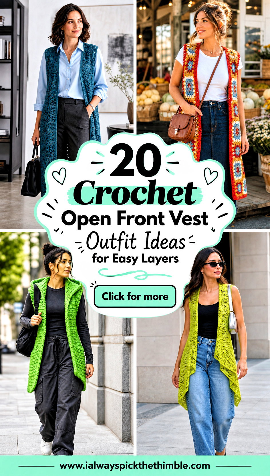 20 Crochet Open Front Vest Outfit Ideas for Easy Layers - 20 Crochet Open Front Vest Outfit Ideas for Easy Layers
