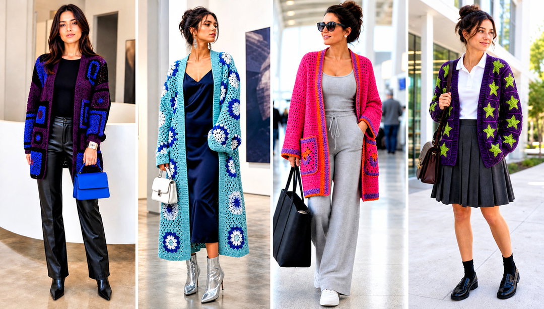 20 Crochet Patched Cardigan Outfit Ideas for Vintage Style