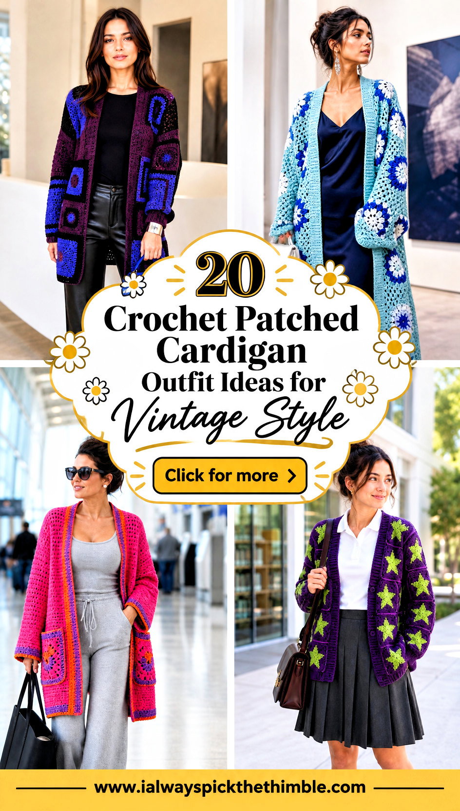 20 Crochet Patched Cardigan Outfit Ideas for Vintage Style - 20 Crochet Patched Cardigan Outfit Ideas for Vintage Style