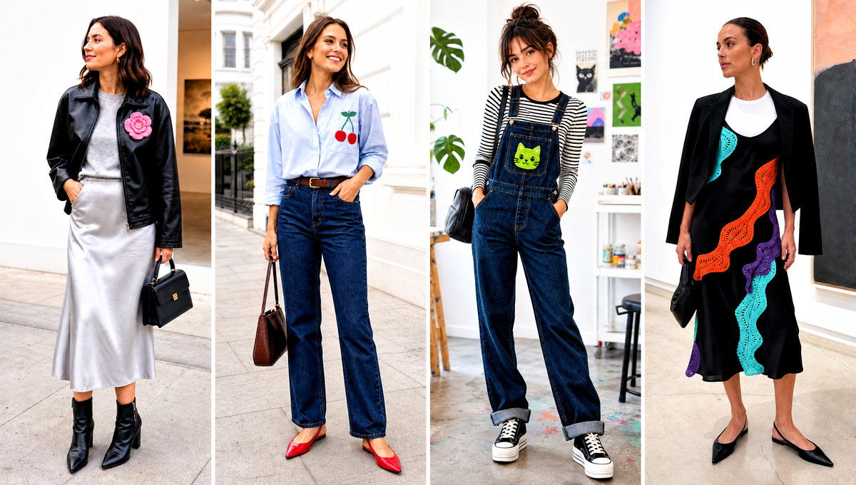 20 Crochet Patches on Clothes and Outfit Ideas to Upcycle