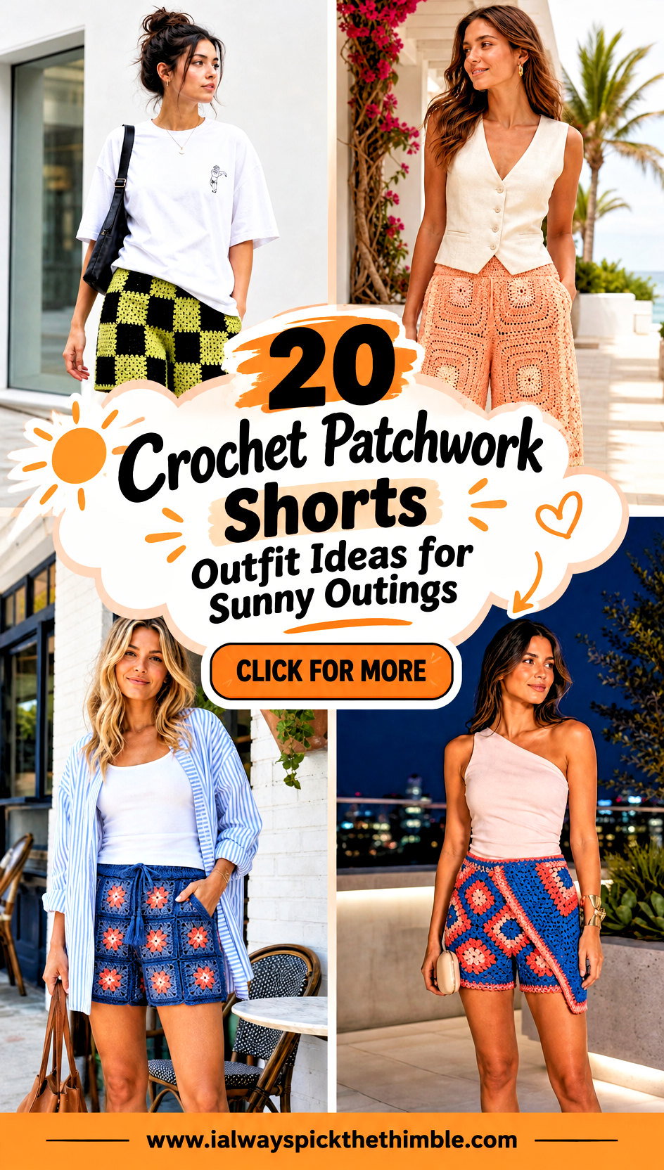 20 Crochet Patchwork Shorts Outfit Ideas for Sunny Outings - 20 Crochet Patchwork Shorts Outfit Ideas for Sunny Outings