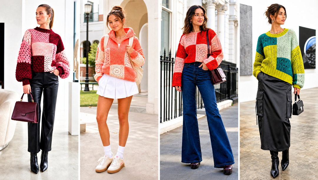 20 Crochet Patchwork Sweater Outfit Ideas for Fall Layers