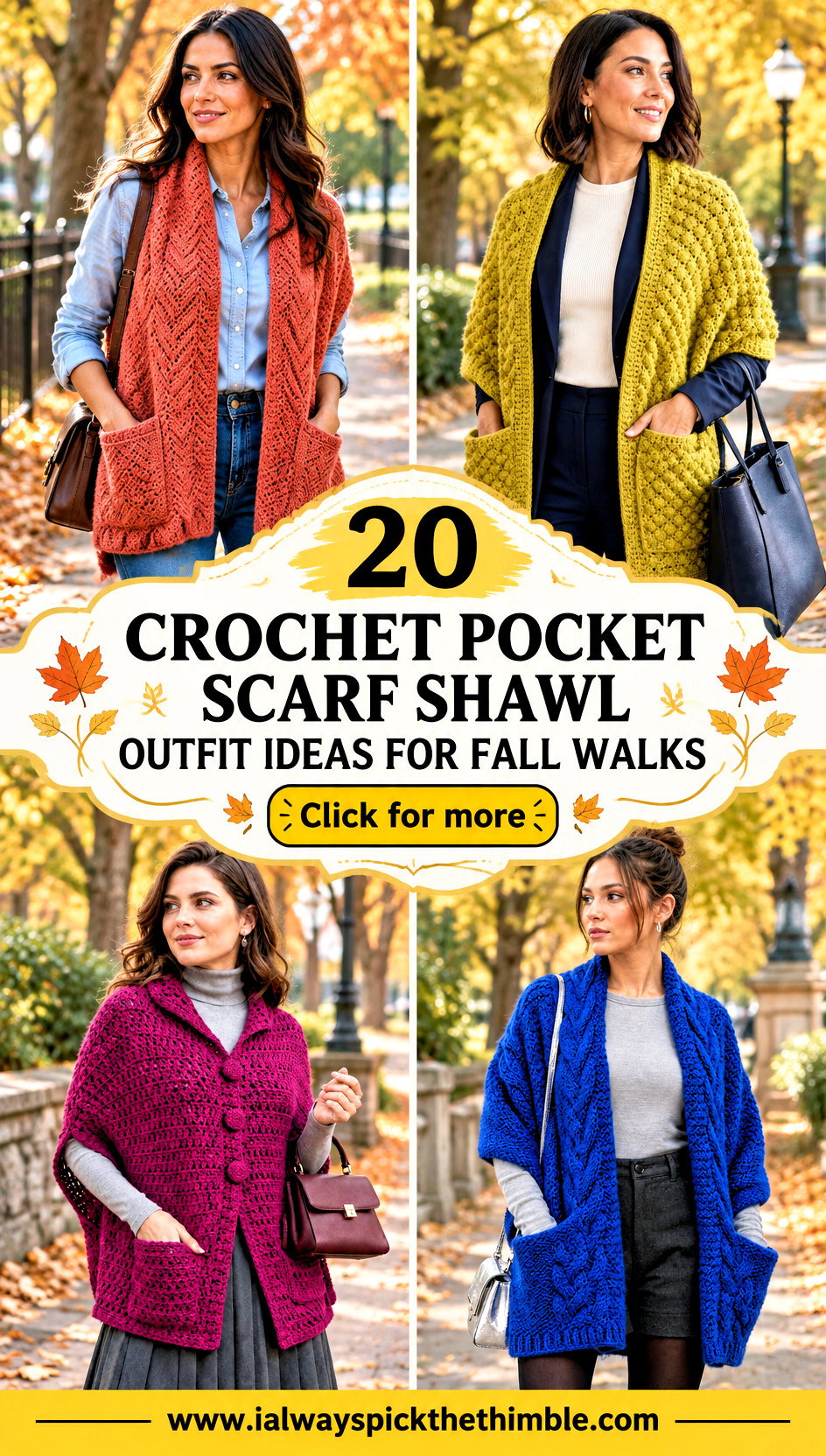 20 Crochet Pocket Scarf Shawl Outfit Ideas for Fall Walks - 20 Crochet Pocket Scarf Shawl Outfit Ideas for Fall Walks