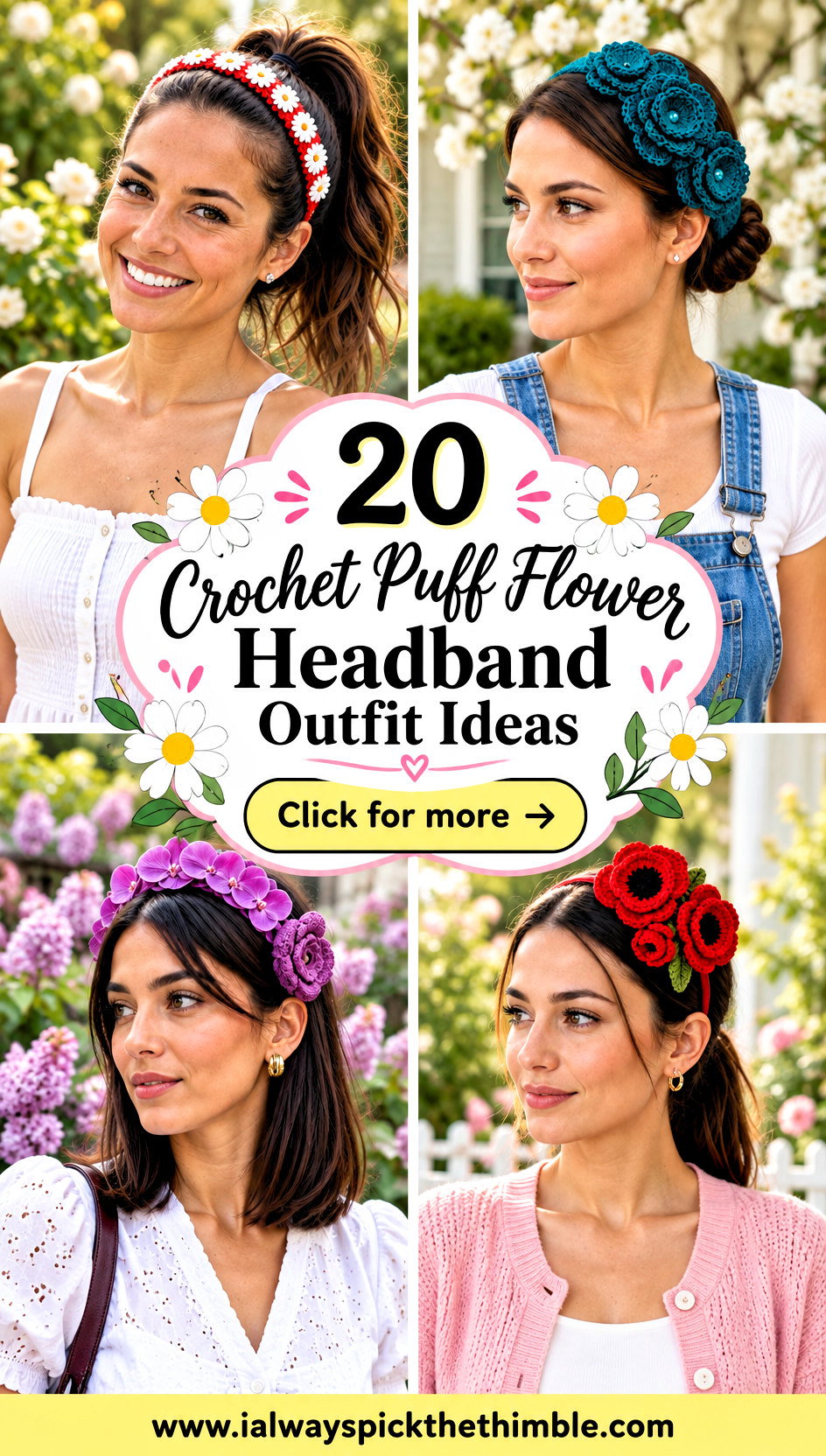 20 Crochet Puff Flower Headband Outfit Ideas for Spring - 20 Crochet Puff Flower Headband Outfit Ideas for Spring