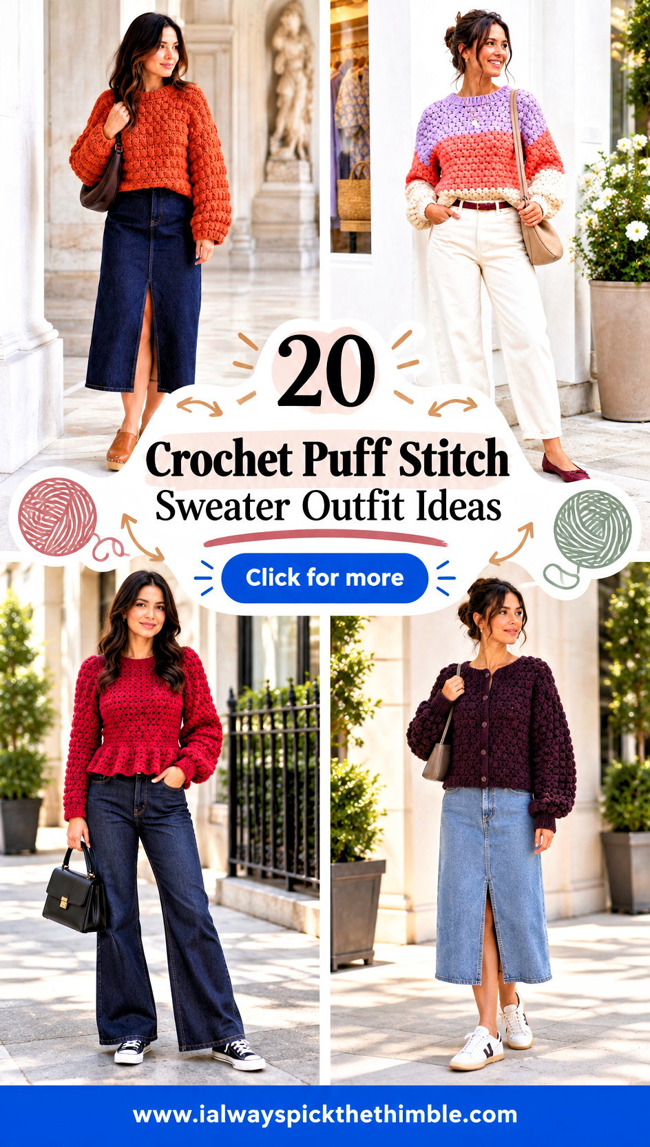 20 Crochet Puff Stitch Sweater Outfit Ideas With Denim - 20 Crochet Puff Stitch Sweater Outfit Ideas With Denim