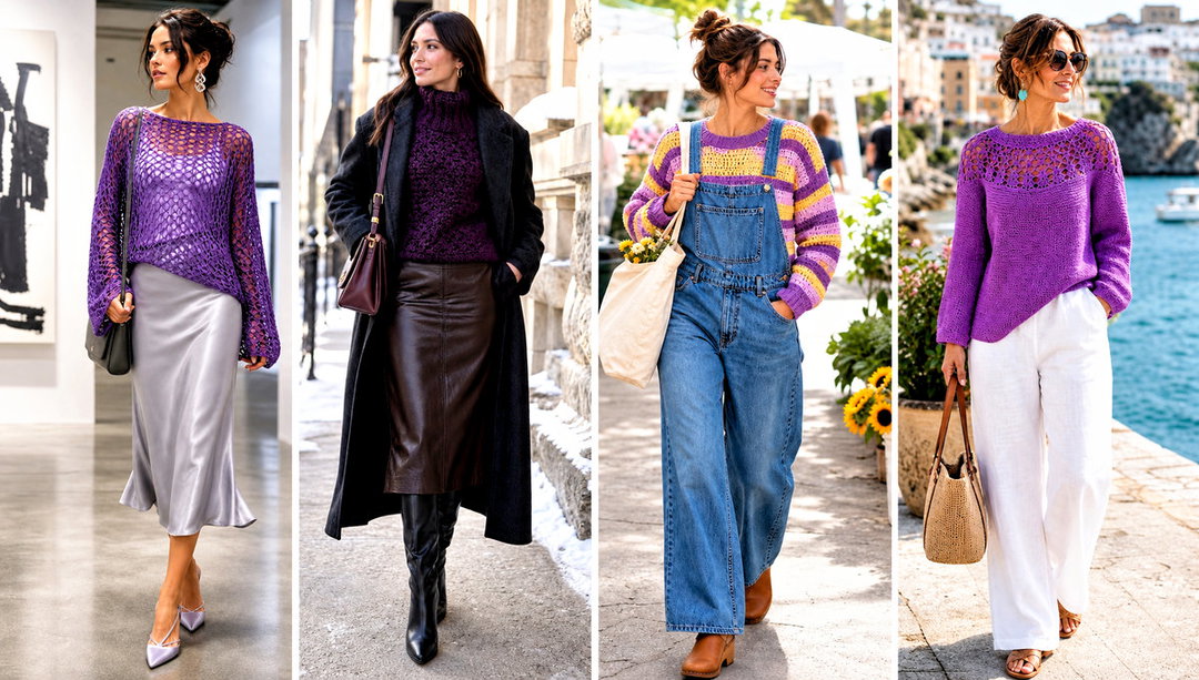 20 Crochet Purple Sweater Outfit Ideas With Soft Neutrals