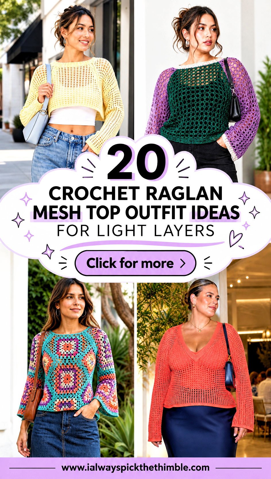 20 Crochet Raglan Mesh Top Outfit Ideas for Light Layers - 20 Crochet Raglan Mesh Top Outfit Ideas for Light Layers