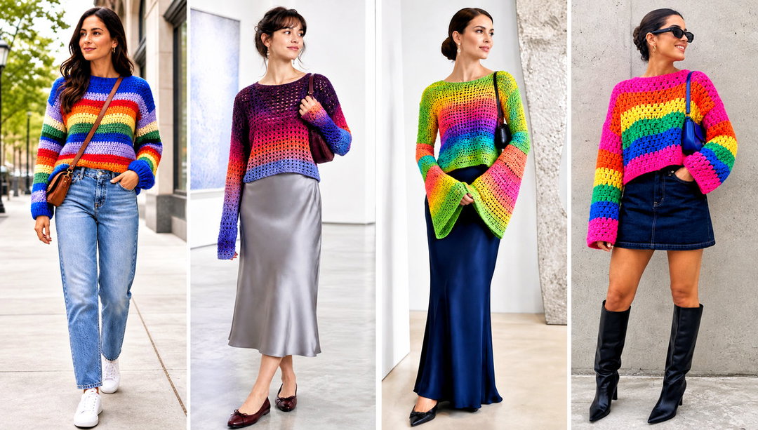 20 Crochet Rainbow Sweater Outfit Ideas for Bold Color