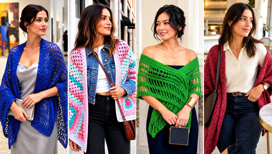 20 Crochet Rectangular Shawl Outfit Ideas for Dressy Nights