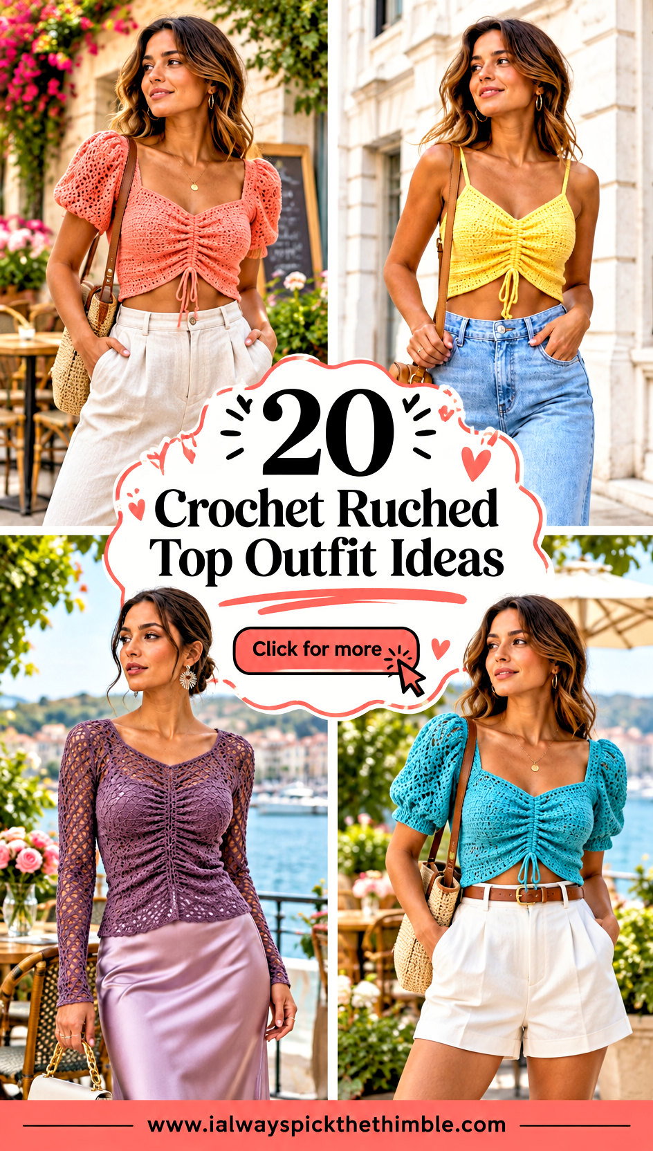 20 Crochet Ruched Top Outfit Ideas for Summer Dates - 20 Crochet Ruched Top Outfit Ideas for Summer Dates