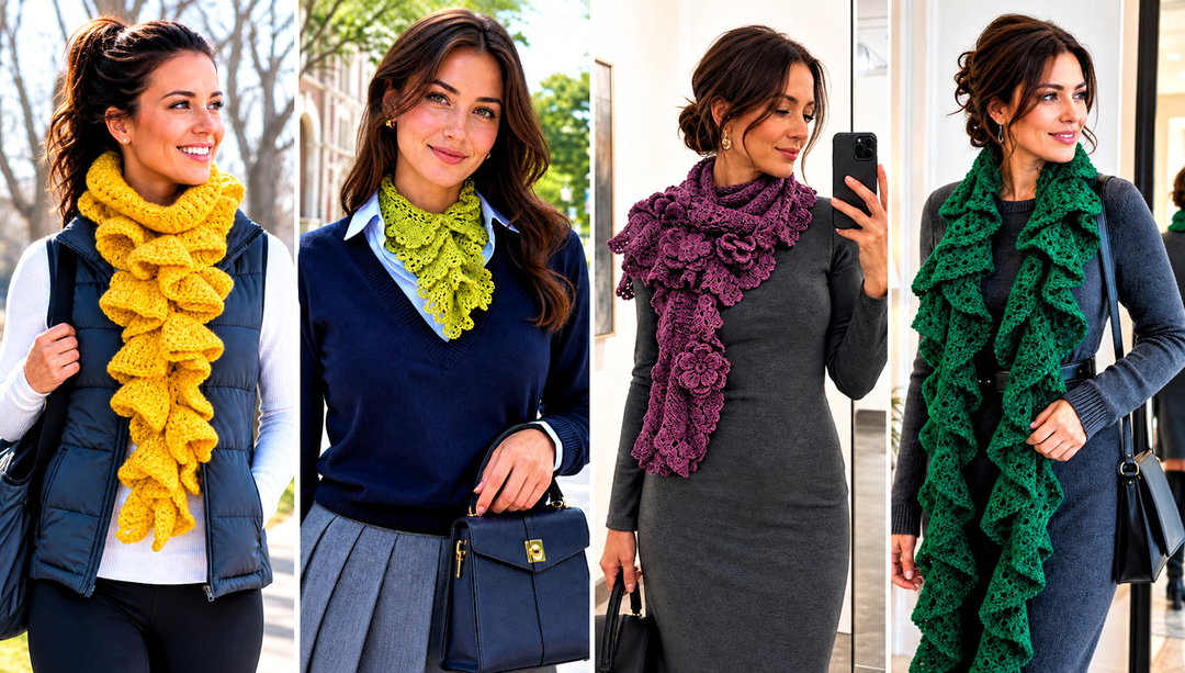 20 Crochet Ruffle Scarf Outfit Ideas for Romantic Layers